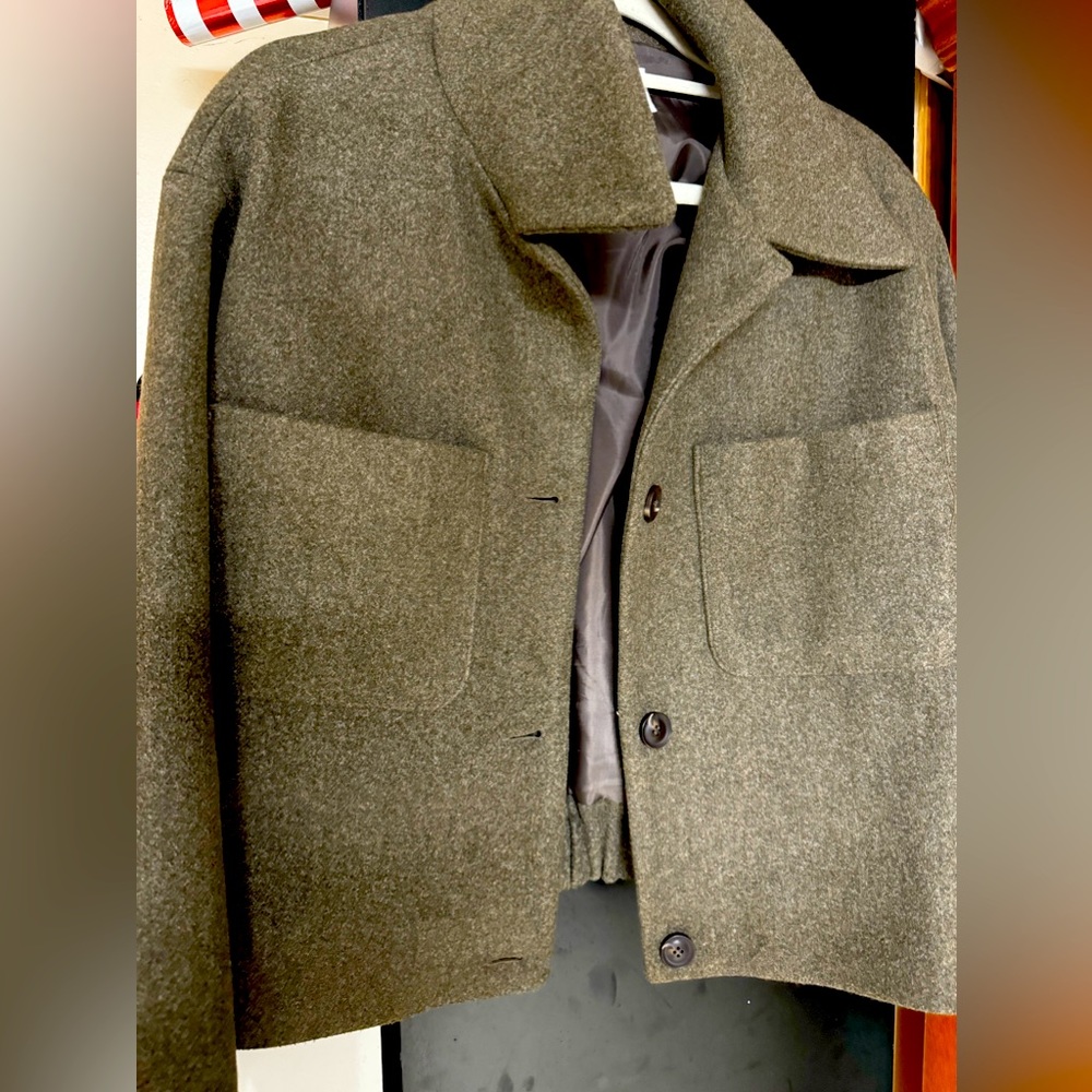 Oak and fort taupe cropped wool jacket